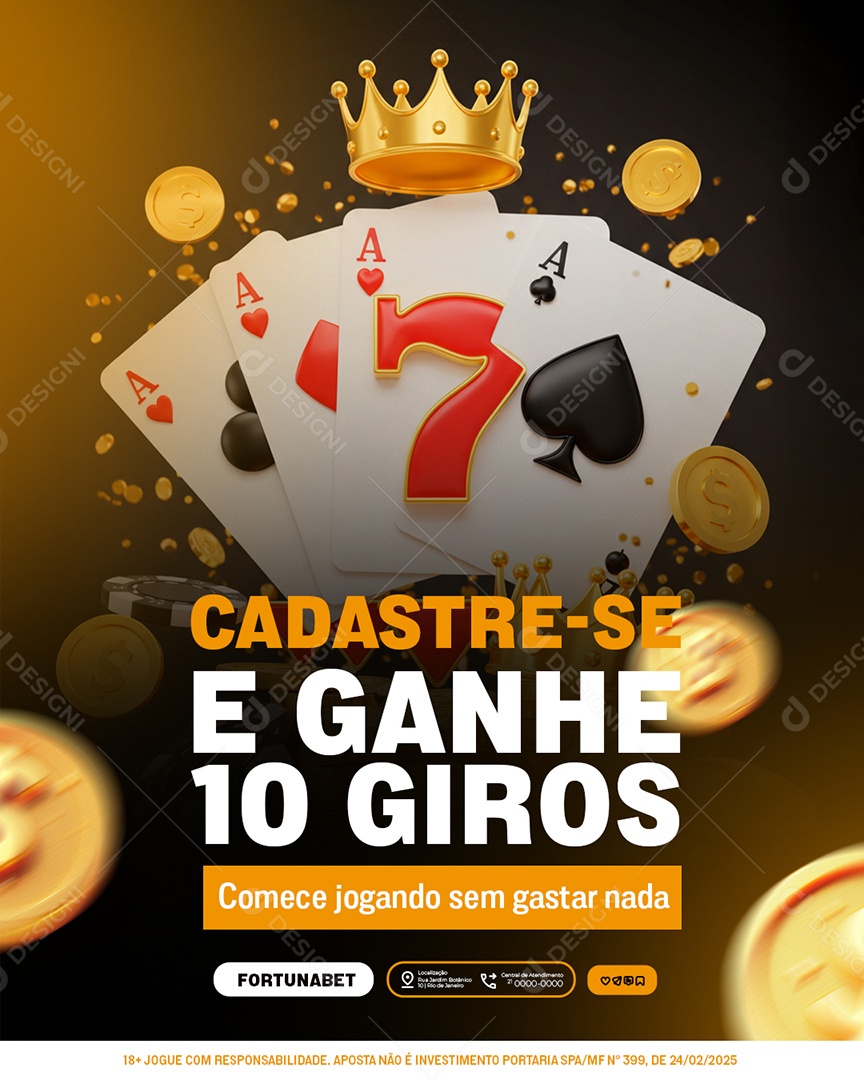 Cassino Apostas Cadastre-Se e Ganhe Dez Giros Social Media PSD Editável