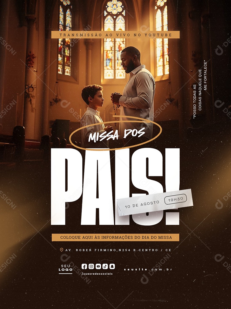 Missa dos Pais Transmissão Ao Vivo no Youtube Social Media PSD Editável