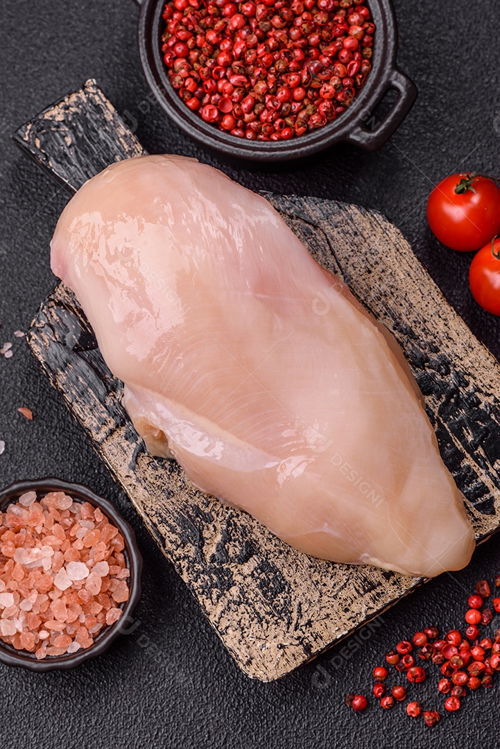 Filés de peito de frango crus, sem pele ou osso