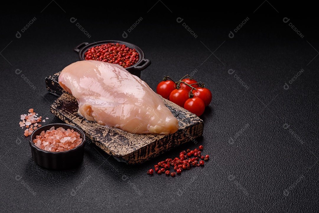 Filés de peito de frango crus, sem pele ou osso