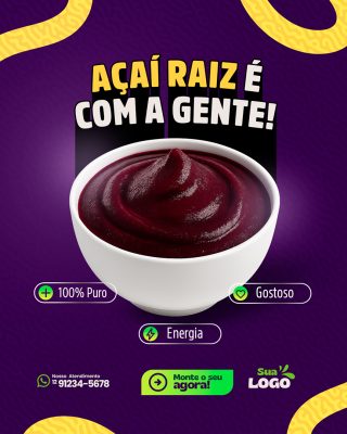 Açaiteria Açaí Raiz é Com a Gente Social Media PSD Editável