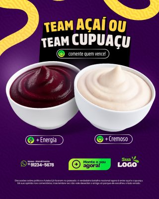 Açaiteria Team Açaí ou Team Cupuaçu Social Media PSD Editável