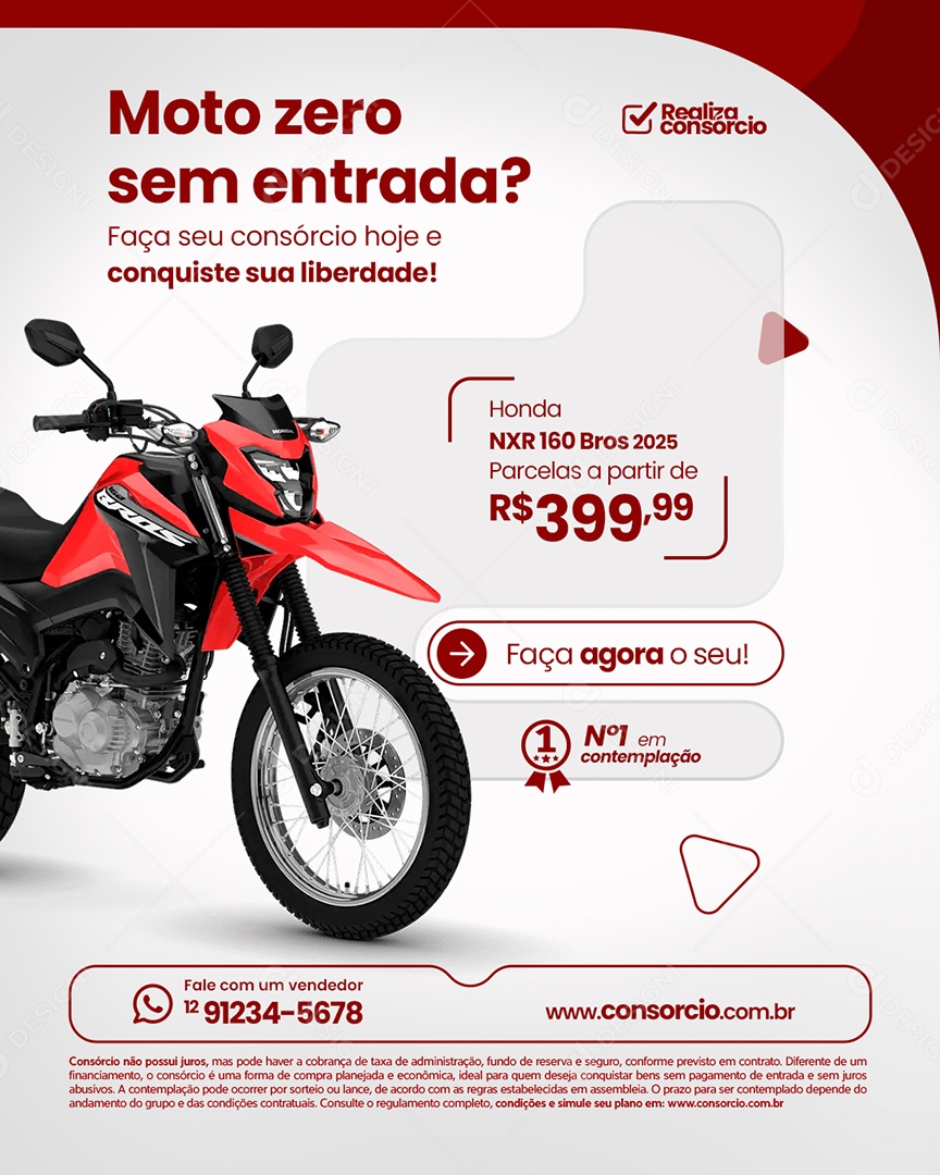 Concessionária de Motos Sem Entrada Moto Zero Social Media PSD Editável