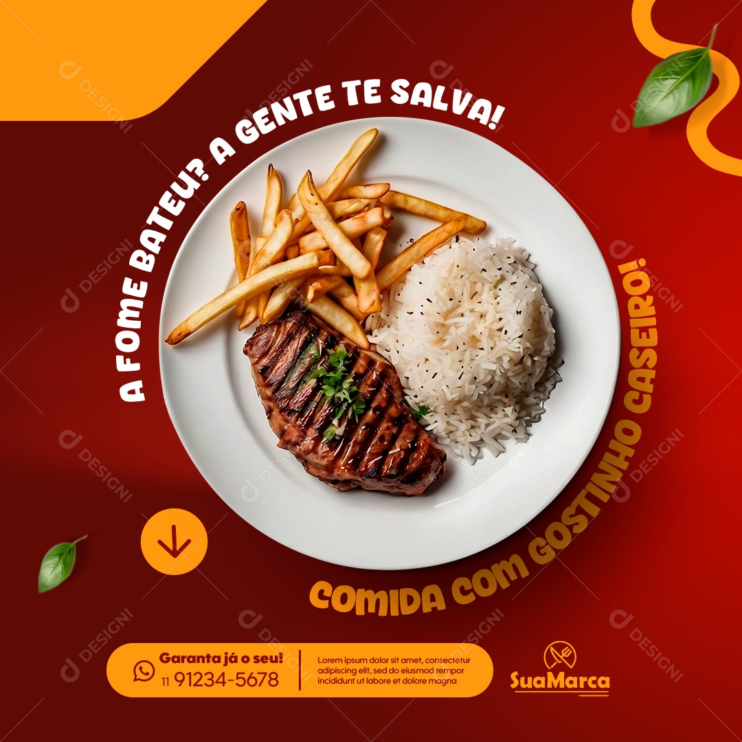 Restaurante A Fome Bateu Social Media PSD Editável