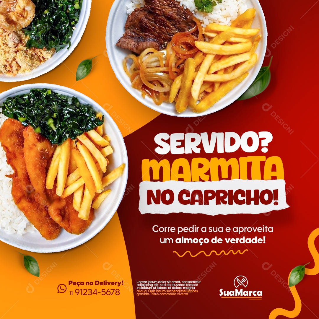 Restaurante Servido Marmita no Capricho Social Media PSD Editável