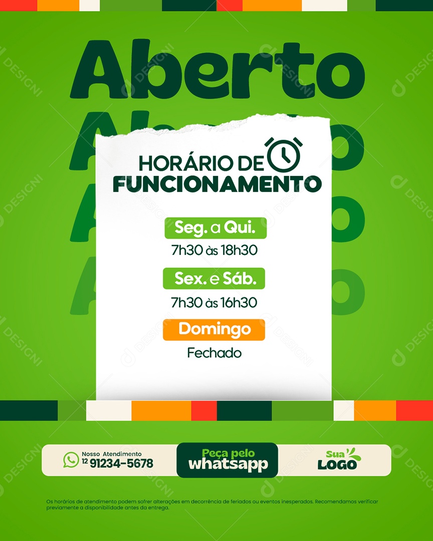 Restaurante Aberto Horário de Funcionamento Social Media PSD Editável