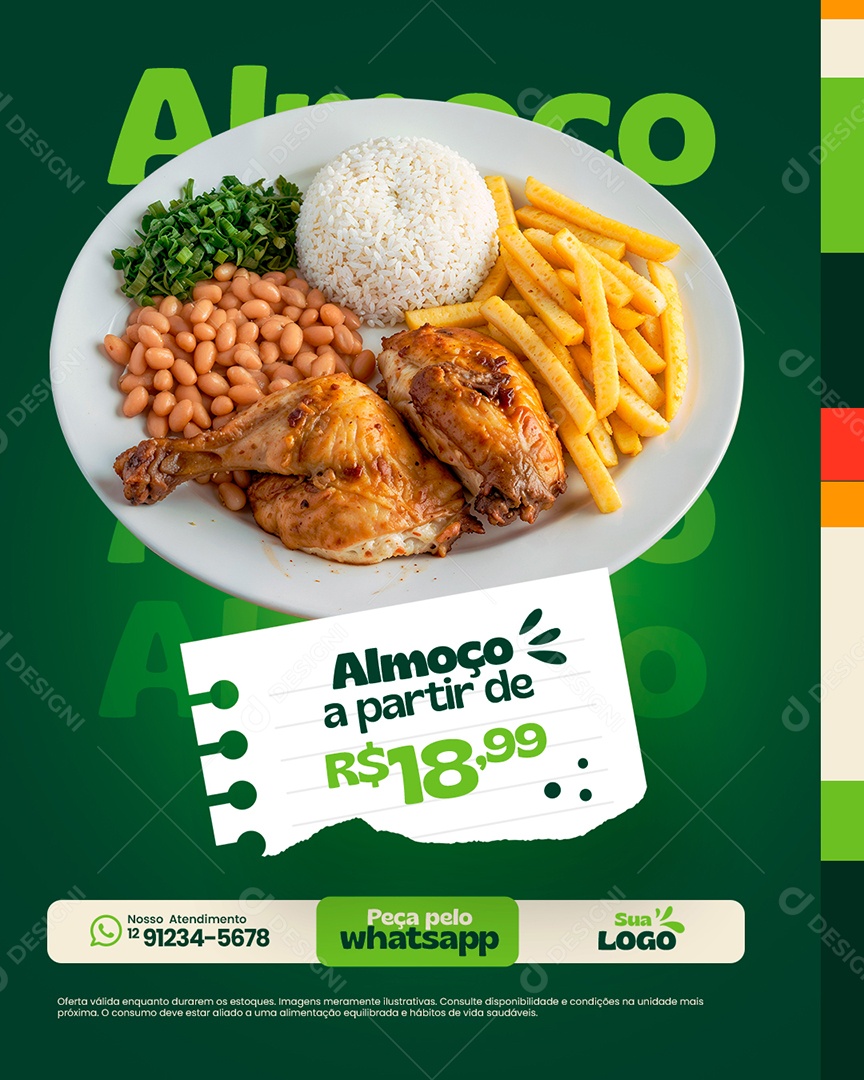Restaurante Almoço Nosso Atendimento Social Media PSD Editável