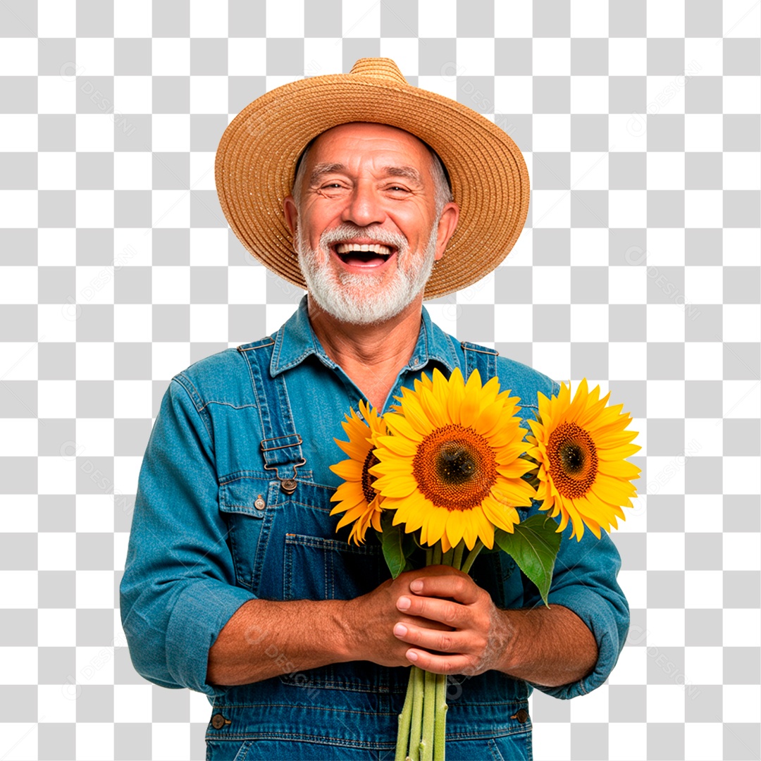 Fazendeiro Segurando Girassol PNG Transparente