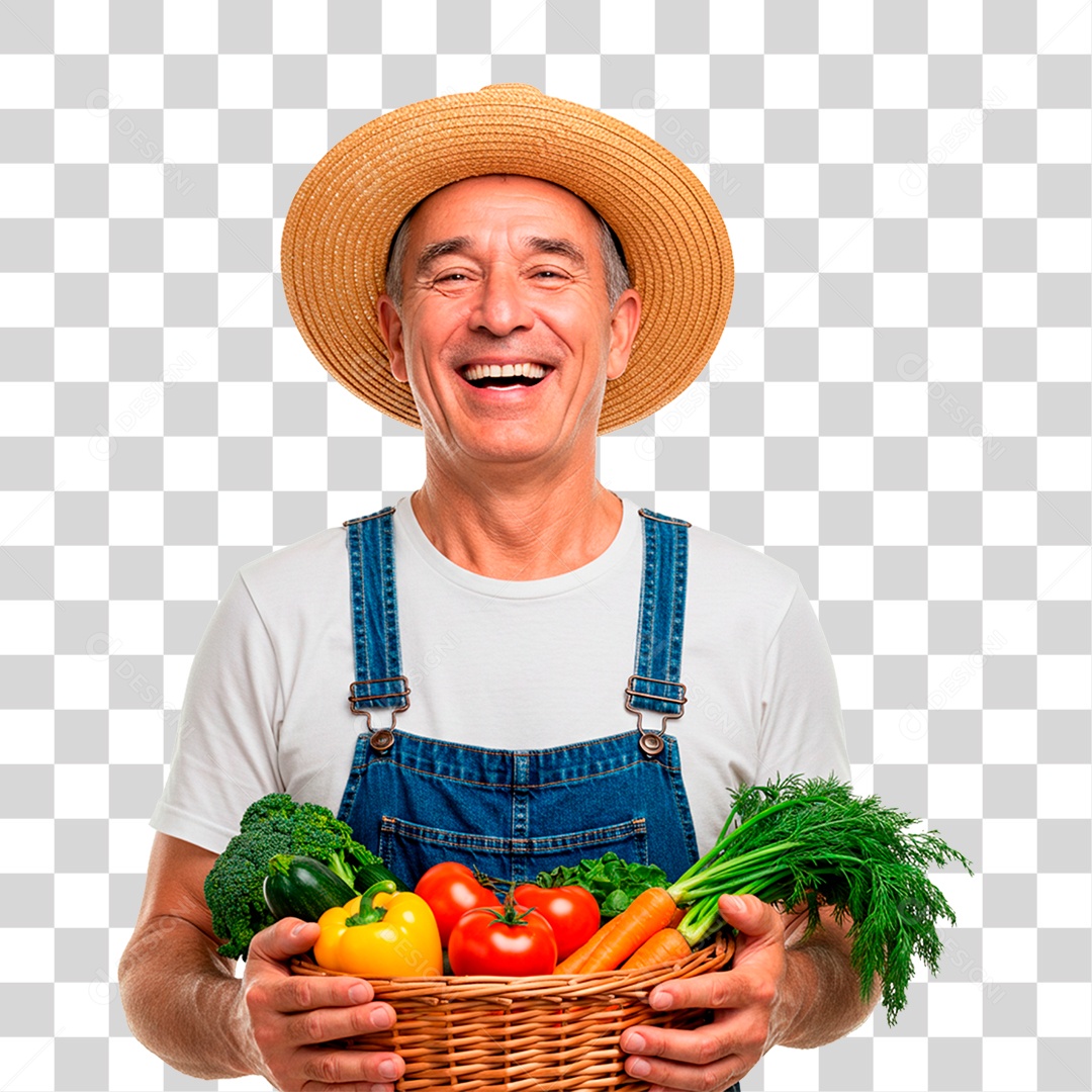 Mulher Segurando Cesta de Verduras PNG Transparente