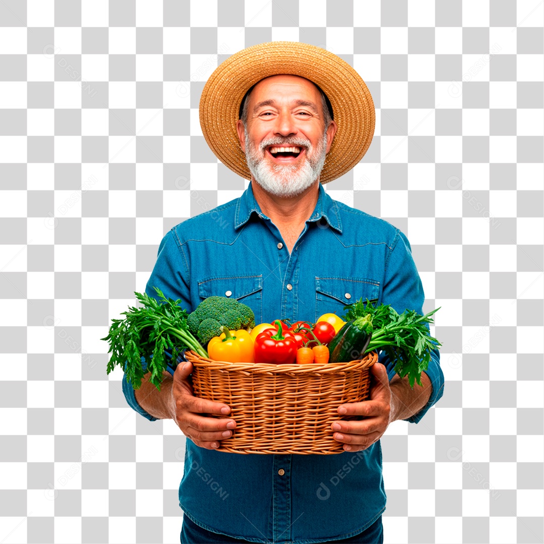 Homem Segurando Cesta de Verduras PNG Transparente