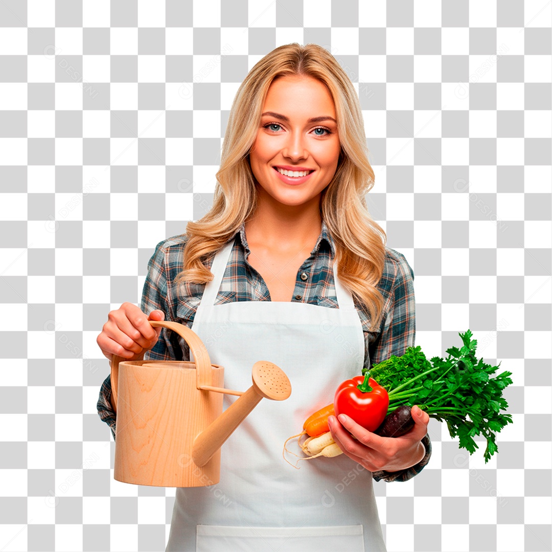 Mulher Segurando Verduras PNG Transparente