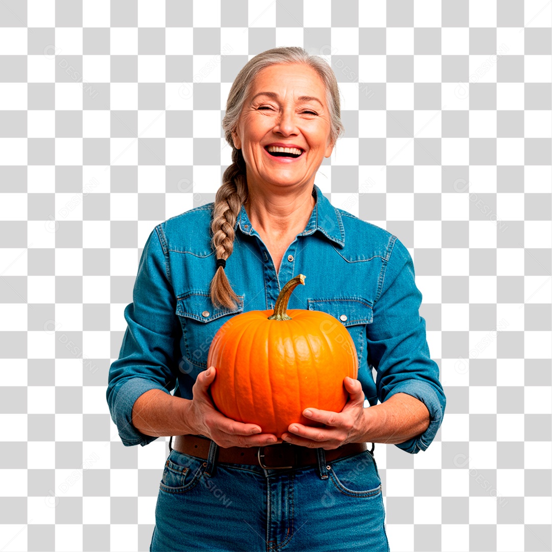 Mulher Segurando Abóbora PNG Transparente