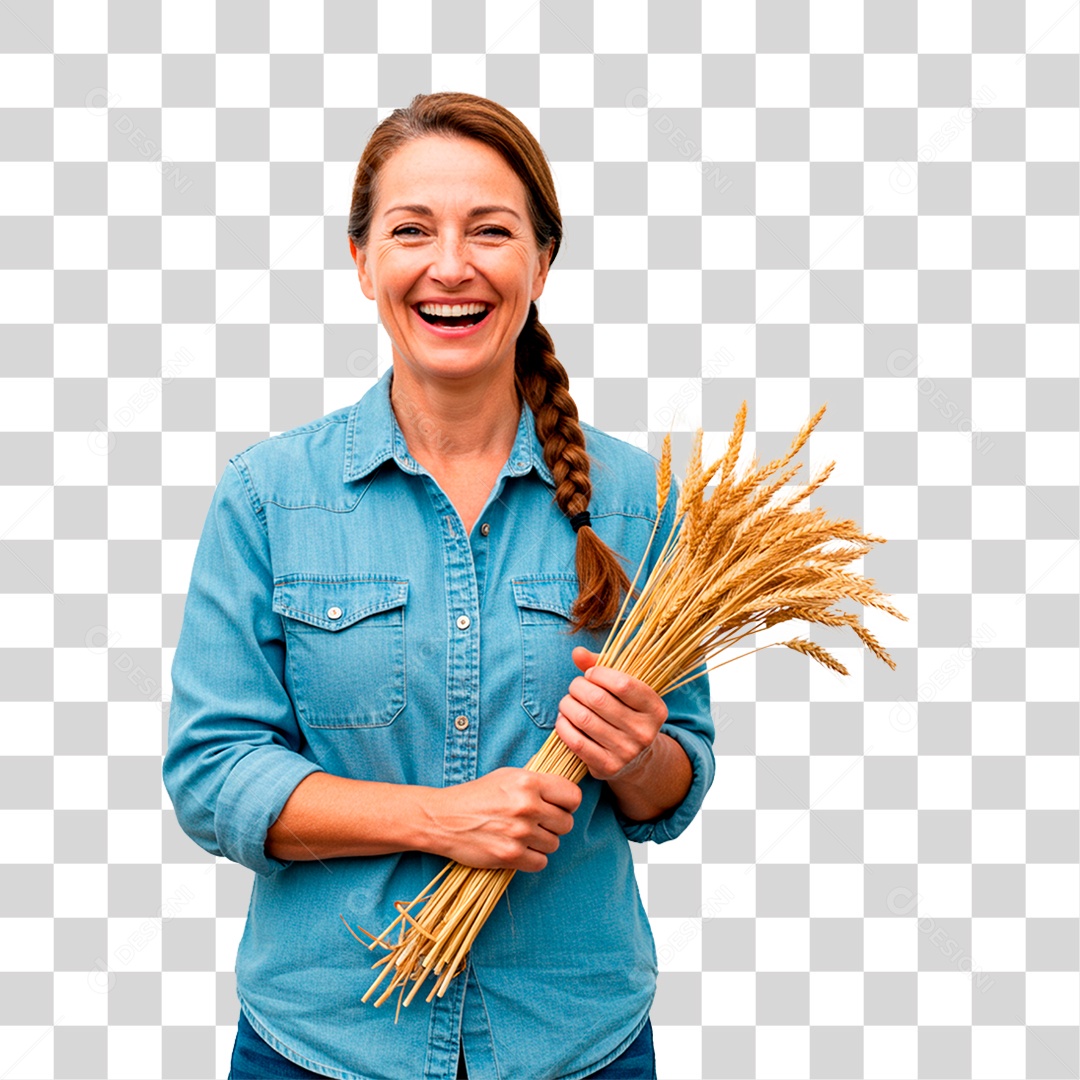 Mulher Segurando Trigos PNG Transparente