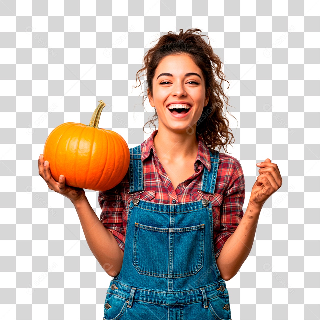 Mulher Segurando Abóbora PNG Transparente
