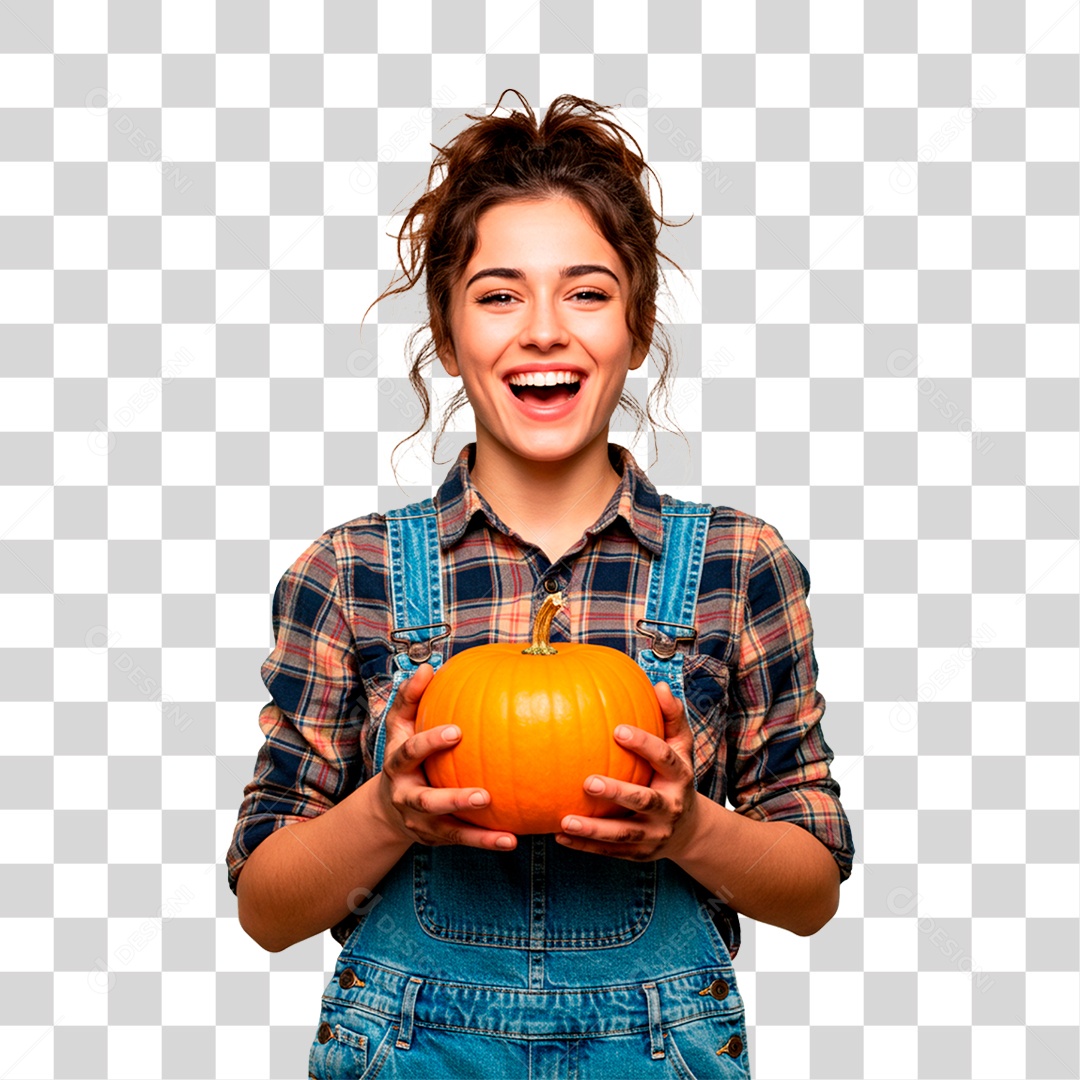Mulher Segurando Abóbora PNG Transparente