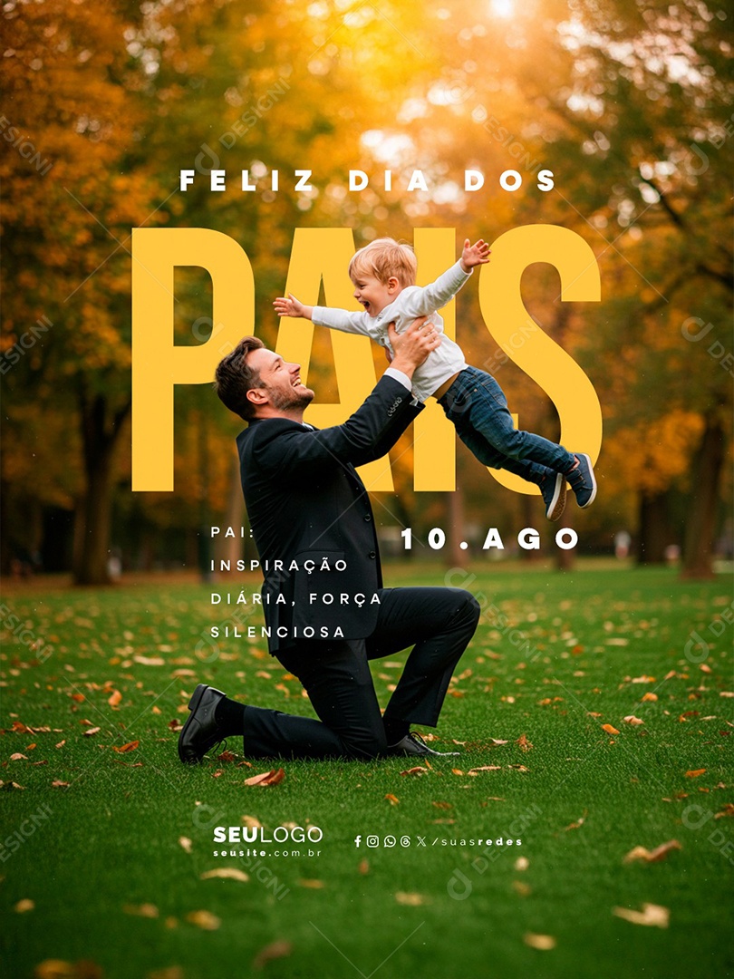 Feliz Dia dos Pais 10 de Agosto Pai Insipração Diária Social Media PSD Editável