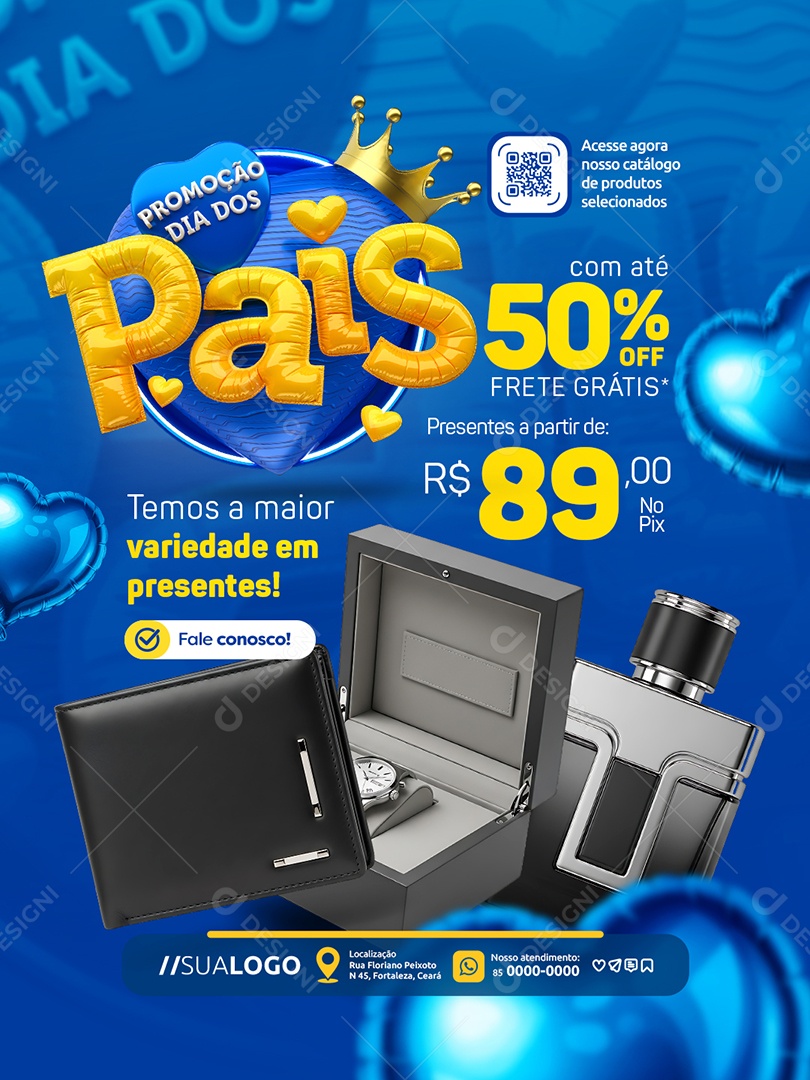 Loja Presentes Promoção Dia dos Pais Carteira Relógio e Perfume com Até 50% Off Social Media PSD Editável