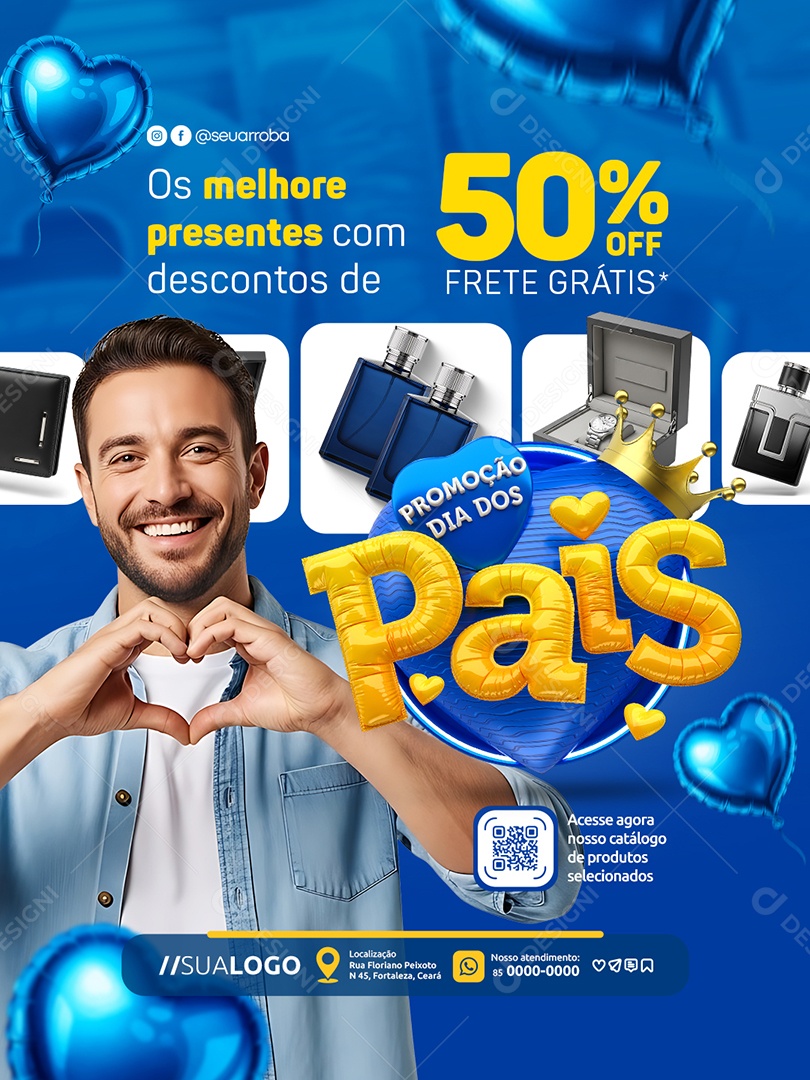 Loja Presentes Promoção Dia dos Pais Relógios Perfumes 50% Off Social Media PSD Editável