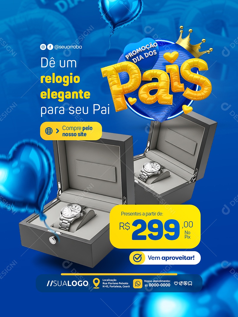 Loja Presentes Promoção Dia dos Pais Dê um Relogio Elegante para Seu Pai Social Media PSD Editável