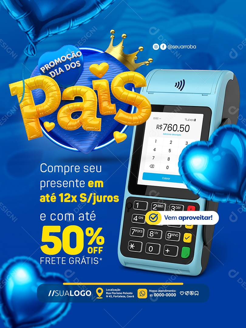 Loja Presentes Promoção Dia dos Pais Compre seu Presente em Até 12x Sem Juros Social Media PSD Editável