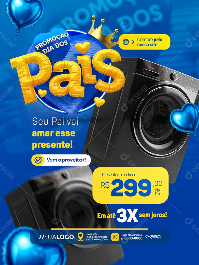 Loja Presentes Promoção Dia dos Pais Máquina de Lavar Eletrodoméstico Social Media PSD Editável