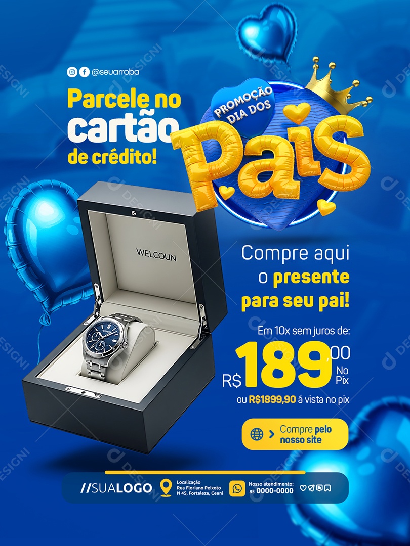 Loja Presentes Promoção Dia dos Pais Relógio Parcele no Cartão de Crédito Social Media PSD Editável
