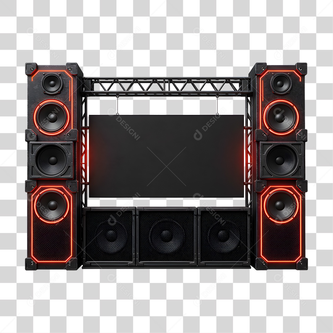 Estrutura Metálica de Som com Neon PNG Transparente