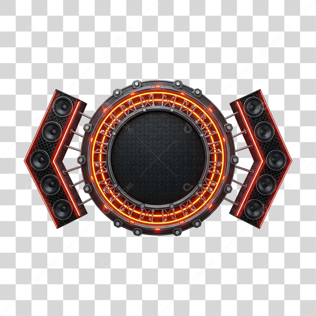 Estrutura de Som Metálica com Neon PNG Transparente