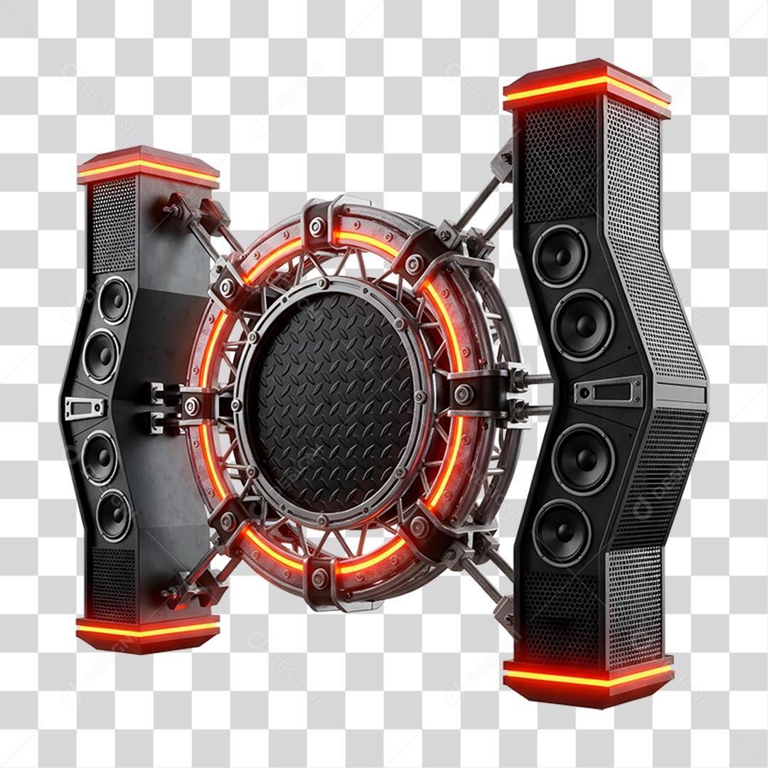 Estrutura de Som Metálica com Neon PNG Transparente