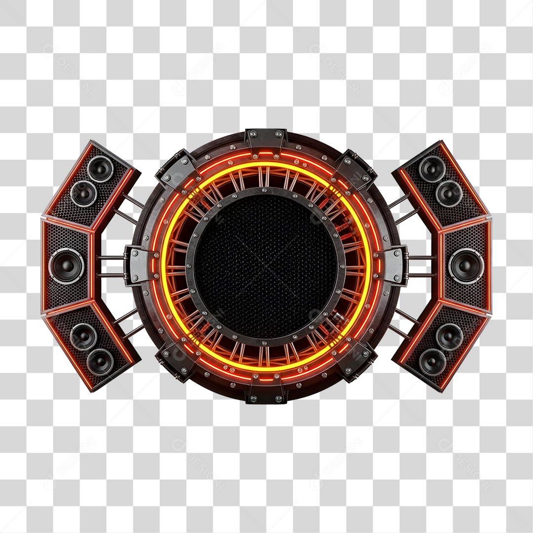 Estrutura de Som Metálica com Neon PNG Transparente