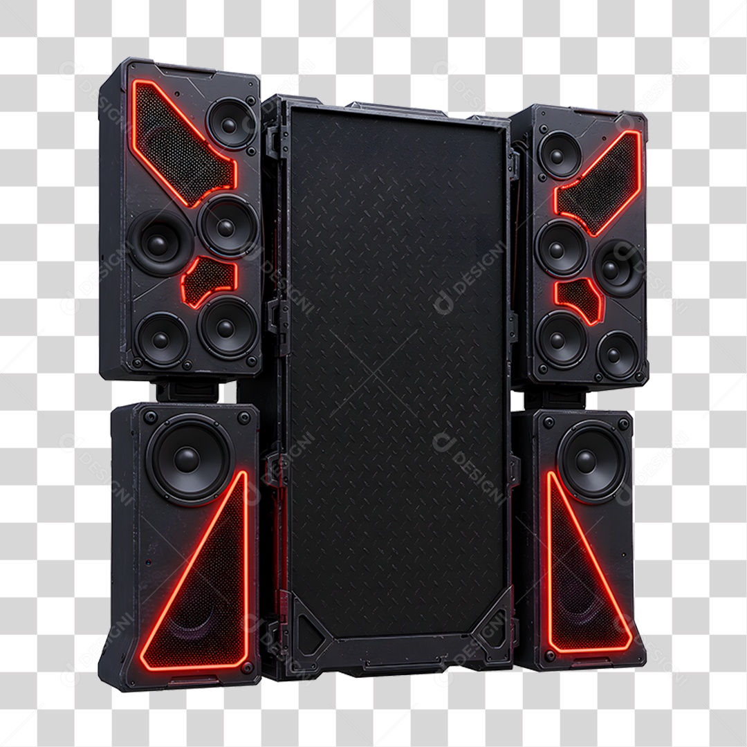 Estrutura de Som Metálica com Neon PNG Transparente