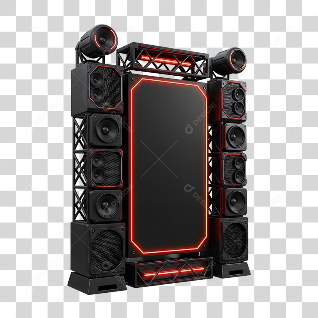 Estrutura de Som Metálica com Neon PNG Transparente