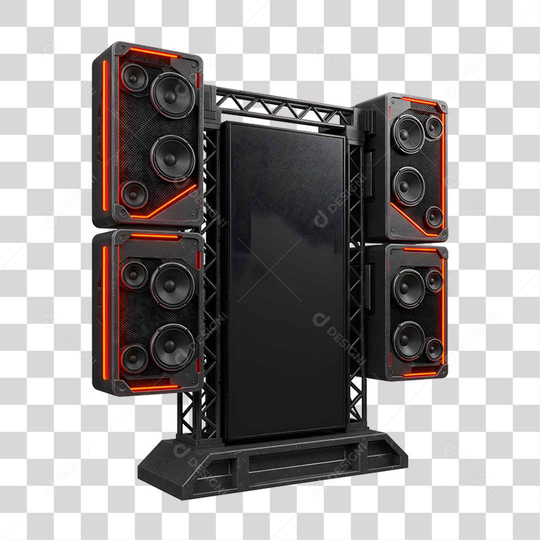 Estrutura de Som Metálica com Neon PNG Transparente