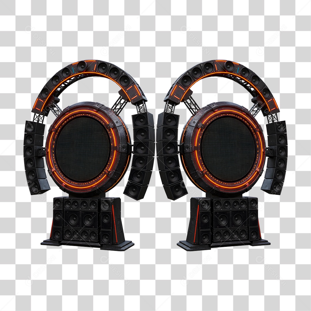 Estrutura de Som Metálica com Neon PNG Transparente