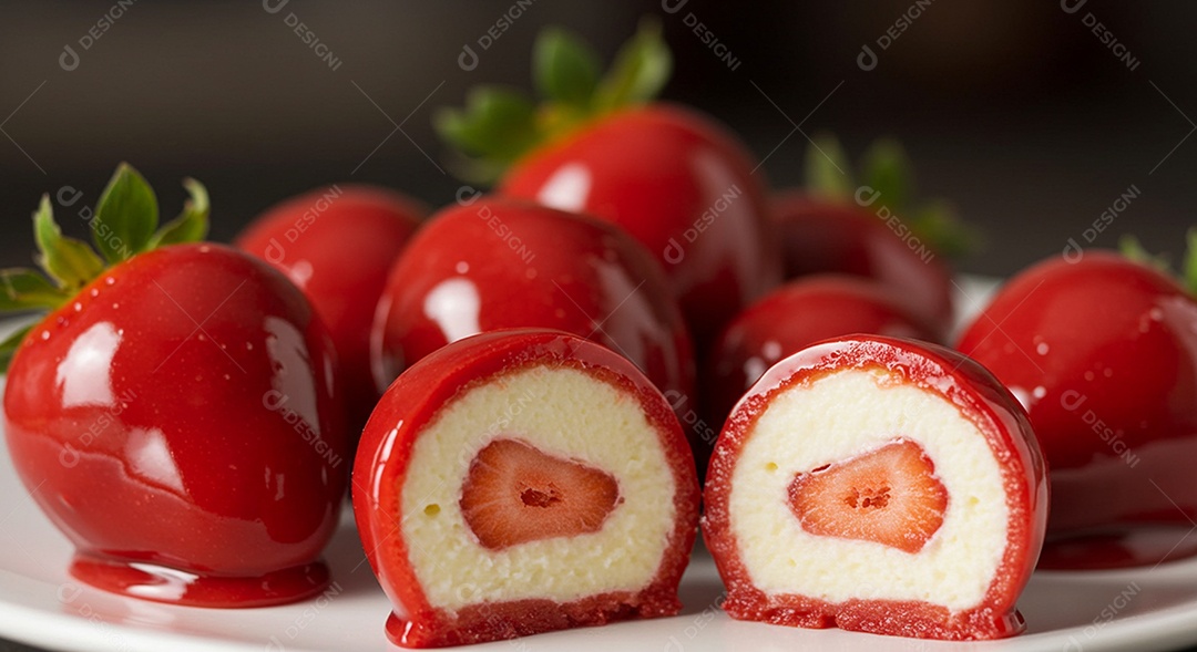 Deliciosos morangos do amor em um prato sobre um fundo desfocado