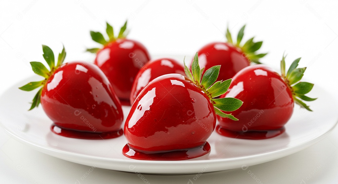 Deliciosos morangos do amor em um prato sobre um fundo desfocado