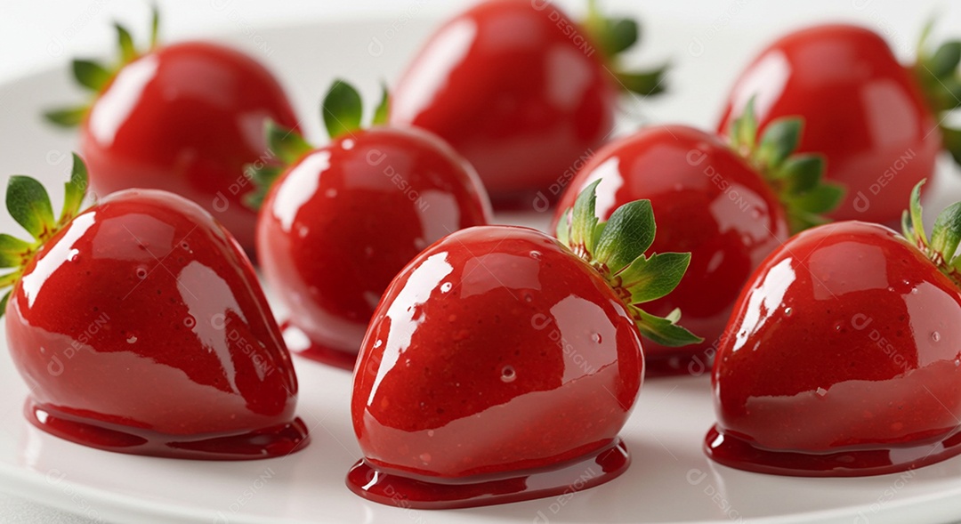 Deliciosos morangos do amor em um prato sobre um fundo desfocado