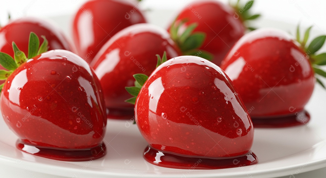 Deliciosos morangos do amor em um prato sobre um fundo desfocado