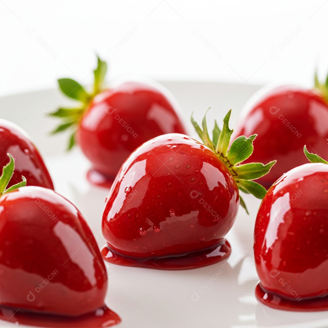 Deliciosos morangos do amor em um prato sobre um fundo desfocado