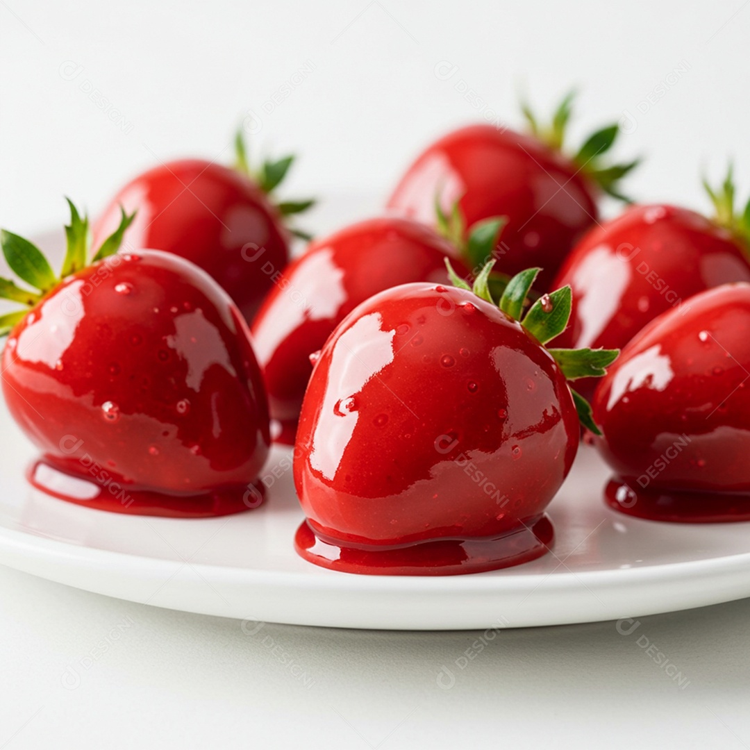 Deliciosos morangos do amor em um prato sobre um fundo desfocado