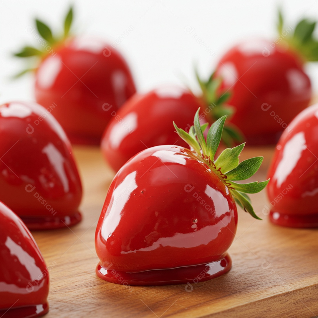 Deliciosos morangos do amor em uma tábua sobre um fundo desfocado