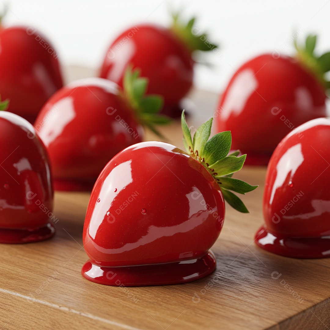 Deliciosos morangos do amor em uma tábua sobre um fundo desfocado