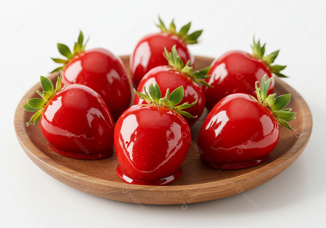 Deliciosos morangos do amor em uma tábua sobre um fundo desfocado