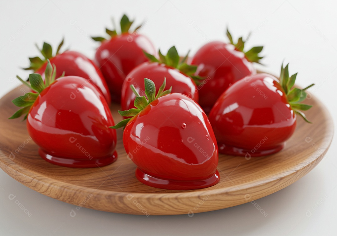 Deliciosos morangos do amor em uma tábua sobre um fundo desfocado