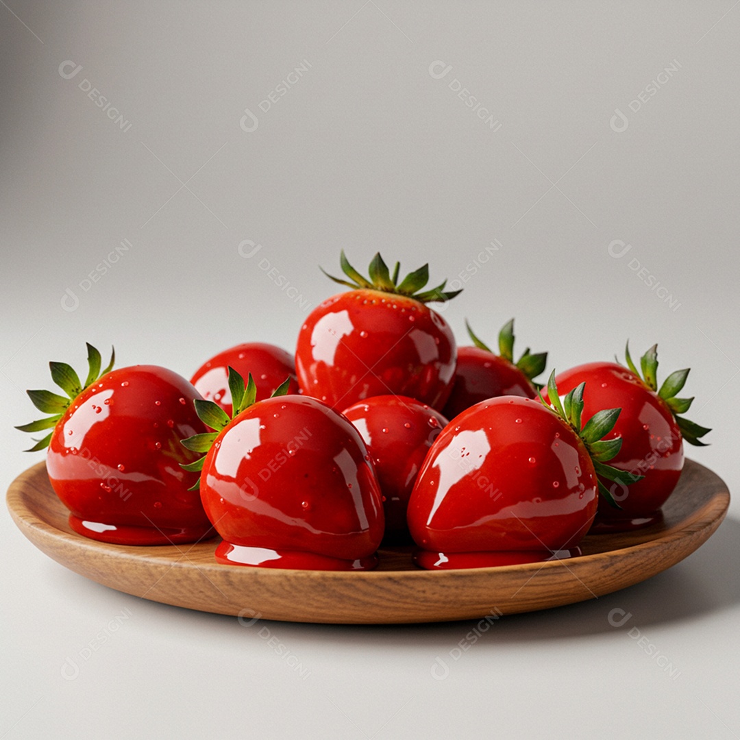 Deliciosos morangos do amor em uma tábua sobre um fundo desfocado