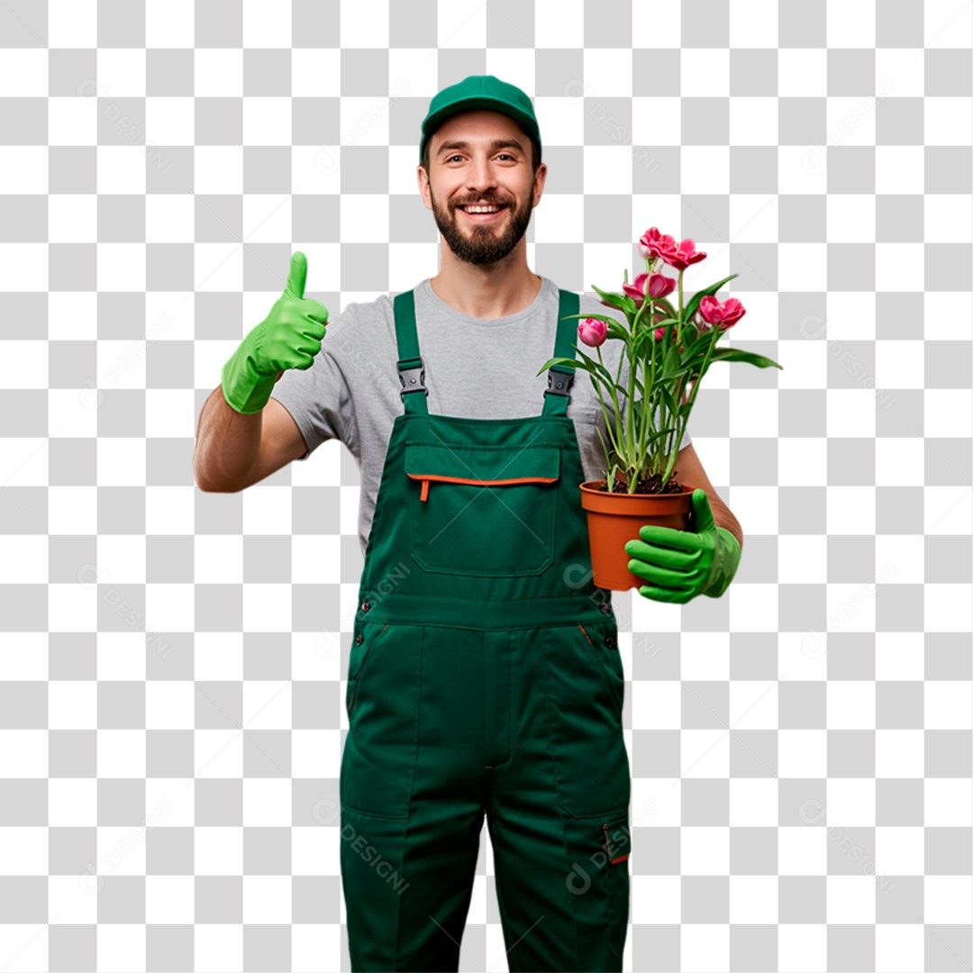 Jardineiro Segurando Planta PNG Transparente