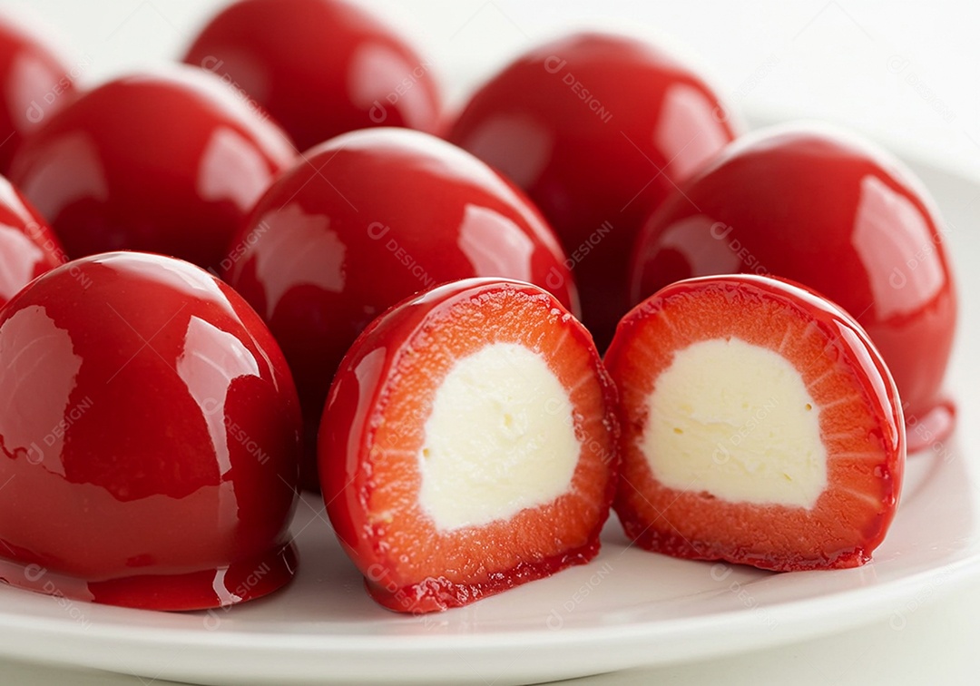 Deliciosos morangos do amor em uma tábua sobre um fundo desfocado