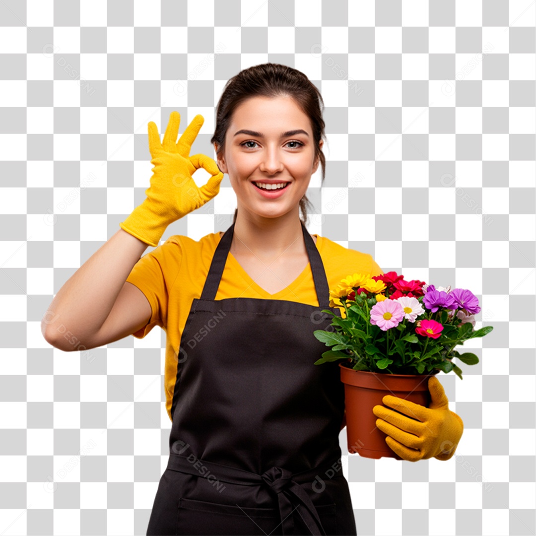 Jardineira Segurando Planta PNG Transparente