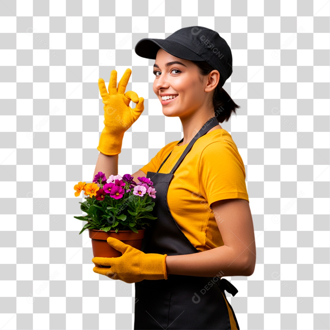 Jardineira Segurando Planta PNG Transparente