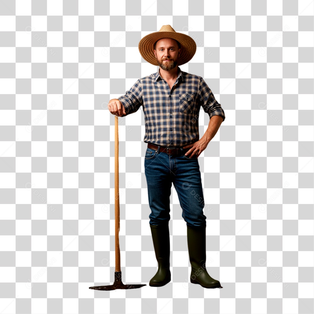 Homem Agricultor Segurando Enxada PNG Transparente
